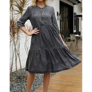 Casual Kleider 2023 für Frauen Crewneck Reißverschluss Spleißen Denim Kleid Mode Damen Patchwork Sommerkleider Sommer