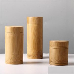 Storage Boxes Bins Bamboo Bottles Jars Wooden Small Box Containers Handmade For Spices Tea Coffee Sugar Receive With Lid Vintage L Dh1Ud