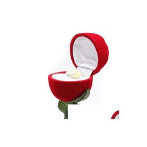 Jewelry Boxes Jewellery Box Veet Rose Shaped Ring Mini Lovely Red Carrying Cases For Rings Display Drop Delivery Pack Dhgarden Dh3Cd
