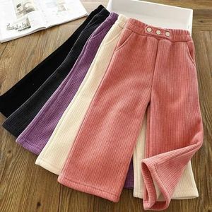 Byxor Autumn Winter Girls Fashion Thicken Warm Fleece Pant Baby Barn Barn Casual byxor 110-160 cm 231114