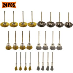 Brushes 24Pcs Brass Steel Wire Wheels Drill Rotary Tools Polishing for Dremel Metal Rust Removal Set 230414