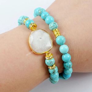 Strand 2 PCS Natural Stone Double Layer Wrap Armband Gold Plated White Quartz Charm Armband Turquoise Jewelry Present Partihandel