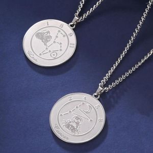 Chains Unift Leo Cancer Necklace For Men Lucky Horoscope Amulet Stainless Steel Round Pendant Zodiac Astrology Male Jewelry Wholesale