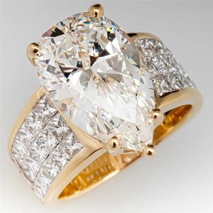 Band Rings Huitan Luxury Gold Color Water Drop Cz Wedding For Women Brilliant White Cubic Zirconia Engagement Jewelry Statement 231114
