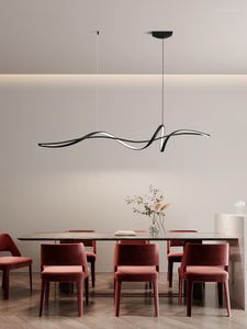 Kronleuchter Esszimmer Insel LED Kronleuchter Beleuchtung Schwarz / Weiß Moderne Nordic Restaurant Küche Lange Hängelampe Für Kaffeebar Büro