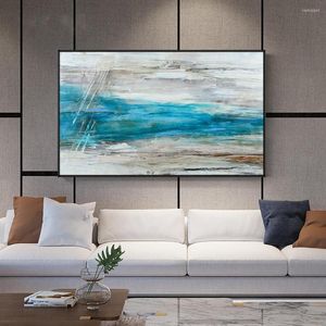 Obrazy Streszczenie Niebieskie Zdjęcia Morza Ręcznie malowany obraz olejny na płótnie bez ręcznie robionej sztuki ścienne do sypialni Wystrój domu