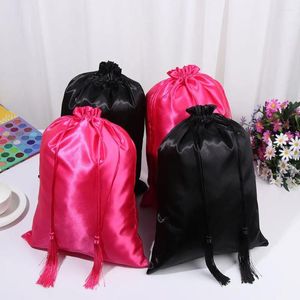 Storage Bags Drawstring Tassels Multipurpose Large Silk Satin Wig Hair Bundles Extension Bag Carrying Pouches