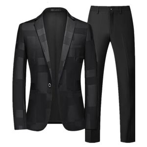 Herrenanzüge, Blazer, Ankunft, Herren-Business-Anzug, 2-teilig, Schwarz/Blau/Weinrot, modische männliche Prom-Party-Blazer und reine Farbhosen, Größe 6XL-S 231114