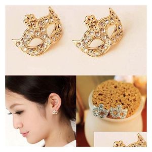 Stud Fashion Mask Ear Zinc Alloy Crystal Earrings Brinco Earings Korean Lady Cute Masquerade Flower Earring Drop Delivery Jew Dhgarden Dhjl3