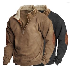 Hoodies dos homens Vintage Homens Patchwork Hoodie Casual Solto Manga Longa Moletons Queda Fahion Zipper Polo Stand Collar Top Brown Windbreaker