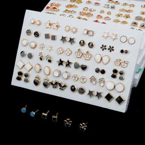 Stud Earrings 2023 18/36 Pairs Of Mixed Simple Stylish Gold Soles Set With Colorful Pearl Drip