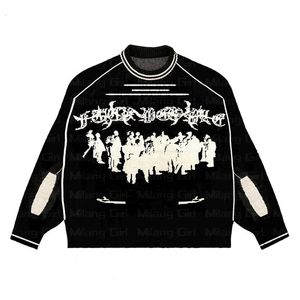 Suéteres masculinos Hip Hop Streetwear Camisola de malha Homens Mulheres Gótico Hassett Padrão Oversized Sweater Pulôver Inverno Harajuku Suéter de algodão 231113