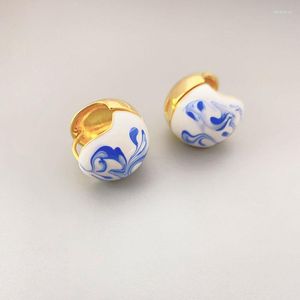 Stud Earrings Blue And White Porcelain Pattern Enamel Ball For Women Chinese Ethnic Unusual Thing Unique Jewelry