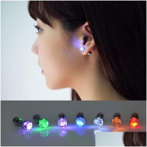 Stud Light Up Led Earrings Studs Flashing Stainless Steel Blinking Dance Party Accessories Novelty Lighting Drop Delivery Jew Dhgarden Dhsdh