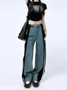 Jeans femininos mulher micro y2k feminino cintura alta emenda solta reta fina wideleg papai calças roupas goth perna larga 231113
