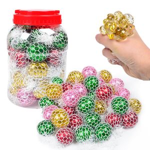 5CM/6CM/7CM Squishy Ball Fidget Toy Glitter Powder Water Beads Mesh Squish Grape Ball Anti Stress Squeeze Balls Stress Relief Decompression Toys Anxiety Reliever