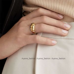 eManco Chunky Twisted Rope Rings 18K Gold Plated Slim Croissant Ring Stainless Steel Ring Fashion Jewelry Women