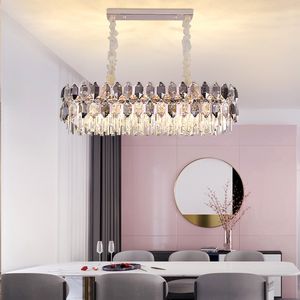 Lyxig LED -ljuskristalltak ljuskronor hänge ovala moderna hängande lampor för takhemdekoration för matsalsdekor