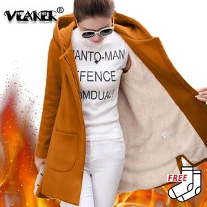 Kvinnor jackor Autumn Winter Fleece Jacket Rockar Kvinnlig lång huva ytterkläder Varmt tjock röd smal fit hoodies 231113