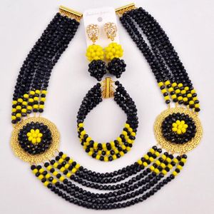 Colar brincos conjunto preto e opaco contas de cristal amarelo traje de jóias africanas