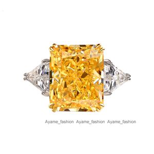 Hailer jóias corte radiante cor amarela vívida gelo esmagamento zircão cúbico noivado casamento meninas projeta anéis de prata para mulher
