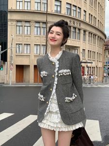 Wełniane mieszanki Dalmazzo Wysokiej jakości projektant marki francuski wełniany wełniany koronkowy kurtka dla kobiet elegancka elegancka płaszcz średniej długości 231113