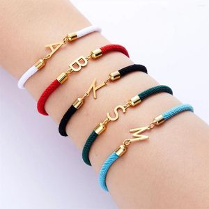 Braccialetti con ciondoli 2023 Bracciale con lettera in acciaio inossidabile fai da te per le donne Iniziale A-Z Semplice regolabile Corda colorata Regali gioielli