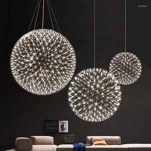 Chandeliers Spark Ball LED Ceiling Chandelier Lighting Firework Pendant Lamp Remote Modern Stainless Steel LOFT Kitchen Island Hanging Light