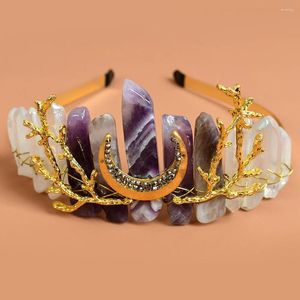 Grampos de cabelo ametista cristal cura energia bandana artesanal hoop acessórios pedra natural coroa bruxa cabeça banda jóias
