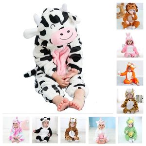 Piżama dzieci bajamie zwierzę zwierzęcia panda tygrys jednorożca ropa bebe baby rompers Winter Kigurumi Cow Costume For Girl Boy Bojowal kombinezonu 231113