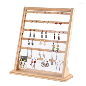 Jewelry Pouches Bamboo Wood Organizer 6 Layer Necklace Earring Showcase Display Holder Ear Stud Stand For Showing Countertop Desktop