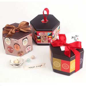 Envoltório de presente 50 pcs hexágono sakura flor caixa de doces doce bolo presente embalagem saco chá de bebê festa de aniversário favor decoração de casamento de natal 231113