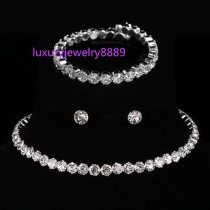 Popular full diamond bride jewelry Diamond Bracelet Earrings Necklace Set collar necklace for women