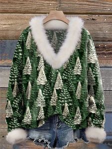 Suéteres femininos pdmcm suéter árvore de natal verde branco impressão malha biscoitos de gengibre padrão sem costura pulôver 231113