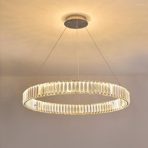 Candeliers lideram a lâmpada pendente de luxo moderno anel de cristal decoração de casa para sala de estar para jantar com luz pendurada