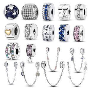 925 Silber Verschluss-Charms, CZ-Zirkon-Pavé-Muster, Clip-Anhänger, Gänseblümchen-Perlen-Stopper, Original-Passform für Pandora-Halskette, Armband, Designer-Schmuck mit Box