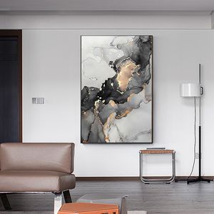 Gold Black Marble Canvas Affisch Modern Abstrakt väggkonstmålning nordiska affischer och skriver ut väggbilder för vardagsrumsdekor