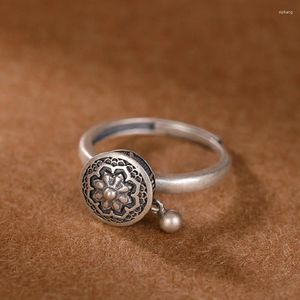 Anelli a grappolo Anello buddista in argento sterling S925 per le donne Buona fortuna Regalo di gioielli Mantra con vera ruota di preghiera tibetana