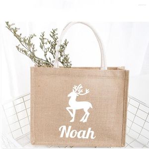 ギフトラップカスタムあなたの名前Burlap Bag Juteパーソナライズされたクリスマストートまたはショッピング大きな花嫁介添人バッグ