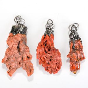 Colares Pingente Freeform Red Coral Artesanato Jóias Bulk Rock Banhado Gunemetal Bronze Bails Encantos Links Beading Para Colar