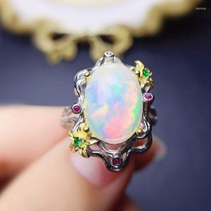 Cluster Rings Natural Real Big White Opal Ring Flower Style 10 14mm 4CT Gemstone 925 Sterling Silver Fine Jewelry J23813