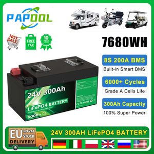 LiFePO4 24V 300Ah 200Ah 100Ah Akku 25,6V 7680Wh Klasse A 6000+ Zyklen RV Golfwagen Boot Solar wiederaufladbare Batterie KEINE STEUER