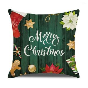 Pillow Merry Christmas Green Series Case Cartoon Print Flowers Velvet Cover 45X45 Living Room Sofa Bed Home Decor J1944