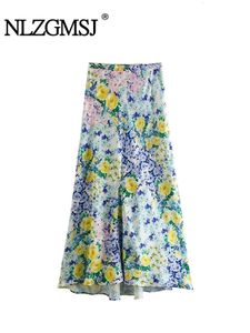 Saias Nlzgmsj Traf Salia Floral Longa Mulheres Imprima Saias de Cancia alta para mulheres Capturas de cetim de verão Mulher saia de noite chique 230414