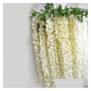 Ghirlande di fiori decorativi Elegante fiore di seta artificiale Glicine Vite Rattan Ghirlanda fai da te per centrotavola di nozze Decorazioni casa Dha59