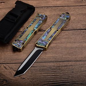 1Pcs High Quality Gold Handle AUTO Tactical knife 440C 58HRC Black Two-tone Blade 4 Option Models EDC Pocket Knife Gift knives with nylon bag