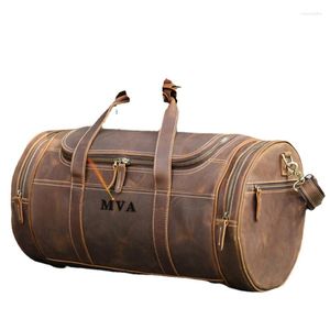 Duffel Bags Travel Leather for Men Women Full Grain durante a noite de fim de semana esportes Ginástica ombro de bagagem de mão