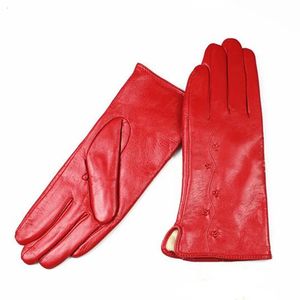 5本の指の手袋カラフルなレザーグローブファッションシンプルなスタイルの裏地秋の冬暖かい女性シープスキンフィンガー231114