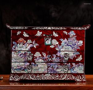 Caixas de armazenamento Caixa de jóias de madeira maciça Caixa de jóias da madremo de pérola gabinete de estilo chinês retro