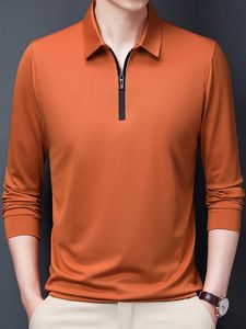 Men's Polos GAAJ Zipper Collar Polo Shirt Man Zip Up Poloshirt Long Sleeved Plain T Shirt Korean Casual Solid Tee Fashion Brand Tops Clothes 230414